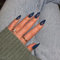 SXVME Dark Blue False Nails Medium, Acrylic Press on Nails Almond Solid Color Full Cover Fake Nails Medium Stiletto Stick on Nails for Women DIY Nail Art 24 Pcs