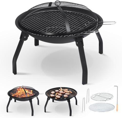 Keplin - Portable Folding Fire Pit with Lid - Durable Steel Firepit for Outdoor Use, Garden, Camping, Patio & BBQs - 55x55x28cm Unfolded - Lightweight, Collapsible Design for Easy Storage