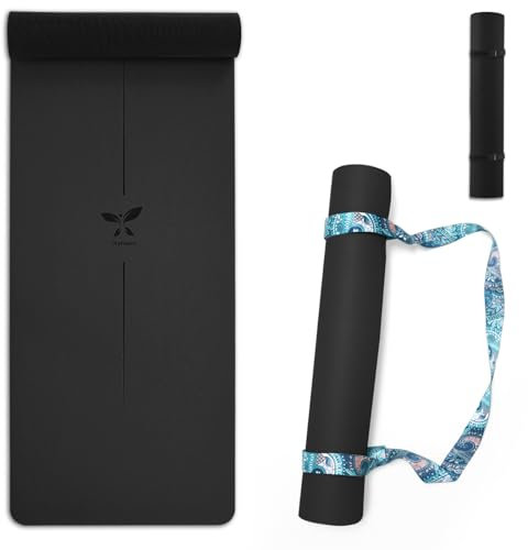 Orphesion Professionelle Yogamatte mit Tragegurt, rutschfest, umweltfreundlich, Naturkautschuk-Matte, hervorragende Griffigkeit, langlebig, 183 x 67 cm, große Matte, 5 mm dick, ideale Trainingsmatte