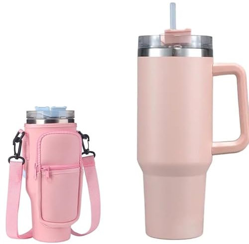 Elite Gobelet en Acier Inoxydable, Tasse de Voyage, Mug Thermos, Mug de Voyage, Thermos, Thermos, Gourde Compris Sac & Paille (Rose)