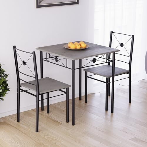 Vida Designs Roslyn Dining Table and Chair Set, Kitchen Breakfast Modern Contemporary Furniture Set (Concrete Grey, 2 Seater)