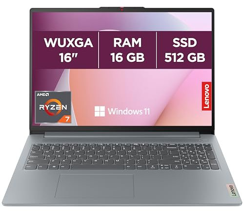 Lenovo IdeaPad Slim 3 16ABR8 - Ordinateur Portable 16'' WUXGA (AMD Ryzen 7 5825U, RAM 16Go, SSD 512Go, AMD Radeon Graphics, Windows 11 Home) Clavier AZERTY Français - Gris