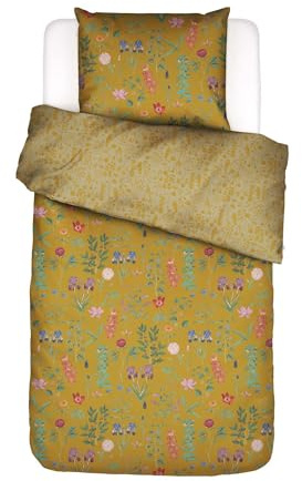 ESSENZA Bettwäsche Marigold Flower Ochre, 135x200 cm + 1x 80x80 cm - 100% Bio-Baumwollsatin 220TC - Blumen