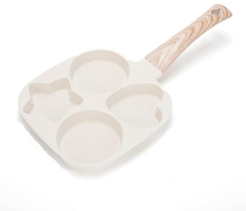 Pufei 4 Hole Non-Stick Egg Frying Pan – Granite Coated Pancake Pan for Induction Hob, Gas Stove | Wooden Handle Breakfast Skillet, Omelette & Crepe Maker, Easy Clean Family Cookware