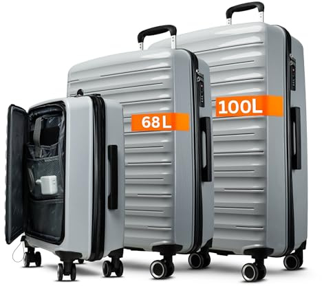 Koffer SET 3 Teilig Hartschale - mit TSA Schloss, Koffer & Trolleys, Kofferset, Hartschalenkoffer, Reisekoffer mit Rollen, Kofferset 3 Teilig Hartschale, Hartschalenkoffer Set, Reisekoffer (grau, SET)