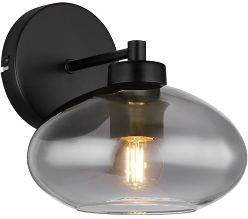 GLOBO Wandleuchte Innen Wandlampe Rauchglas Wohnzimmer Leselampe Schlafzimmer Flur Retro 15572W