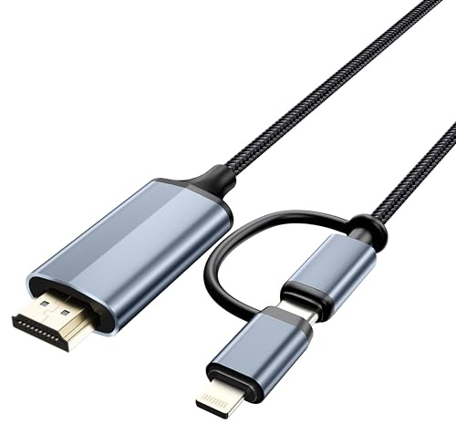 JUCONU 2-in-1-Lightning-Typ-C-auf-HDMI-Kabel, Dual-Interface-HDMI-Kabel für iPhone 16/15/14/Pro/Max & iPad Pro/Air, synchronisiert Video und Audio (nicht unterstützt Android und Netflix-Streaming, 1,8