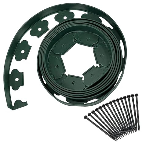 Rasenkante 5M No Dig Gartenrand Kanten mit 15 Stück Einsätze Landschaft Kit Spule for Blumenbeete Pflaster(Green)