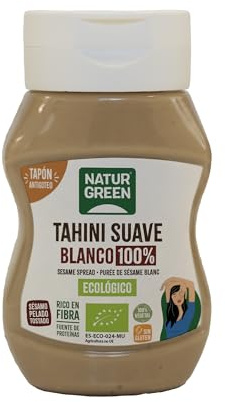 NaturGreen - Tahini Suave Blanco Bio, 270 g, Tapón Antigoteo, Puré de Sésamo Textura Cremosa, Rico en Fibra, Sin Gluten ni Azúcares, Fuente de Proteínas, Recetas Saludables