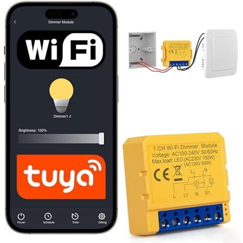 Interruttore dimmer LED, dimmer WLAN, interruttore luce WLAN dimmerabile 2.4GHz, interruttore luce Alexa Smart Life/Tuya App, controllo vocale/timer, interruttore dimmer WiFi 1-gang, commutazione