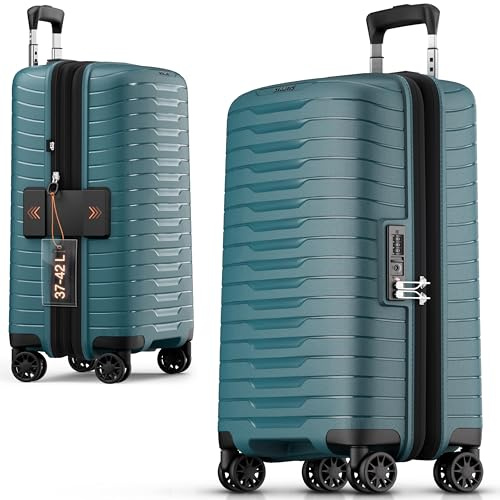 Stratic NOVIUM Hartschalenkoffer – Trolley mit 4 Rollen, TSA-Zahlenschloss, erweiterbar, aus Polypropylen, Innenfutter aus recyceltem PET, ohne Fronttasche,Größe S, Petrol