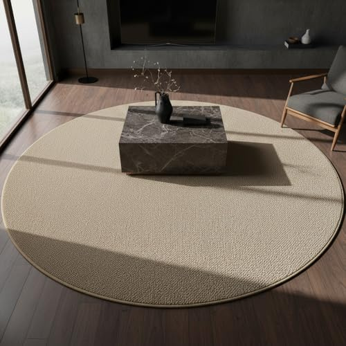 KADIMA DESIGN Teppich Flachgewebe Uni Modern Pflegeleicht Zeitlos Waschbar Strapazierfähig Robust Rund Beige 200x200 cm Esszimmer Wohnzimmer Fußbodenheizung geeignet Oeko-TEX | CIMA