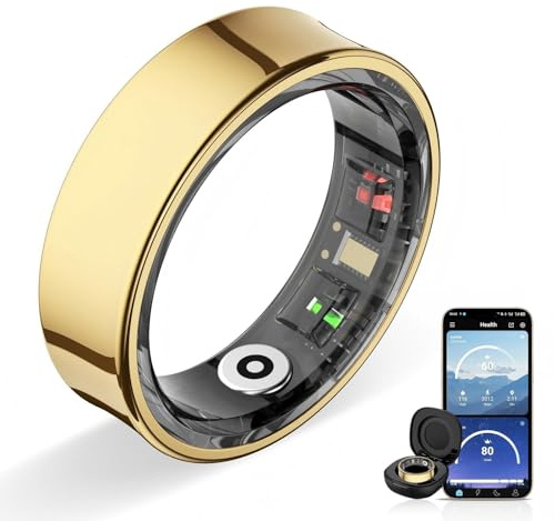 Potewek Smart Ring Men Women, sleep monitor&skin temperature (Gold, 10) | Fitness track with Gesture control ,menstrual cycle tracking,Step count and calories, 5ATM Waterproof
