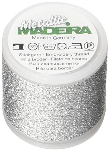 MADEIRA Metallic Sparkling Nr.40 Stickerei Gewinde, 200 Meter Länge, 041 Silber M9842-041 40wt/220 yd
