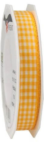 Präsent Vichy Geschenkband Sonnengelb/weiß, 20 m Dekoband zum Verzieren & Basteln, 15 mm Breite, Kariertes Band für Bunte Dekos & Geschenkverpackungen, zu feierlichen Anlässen