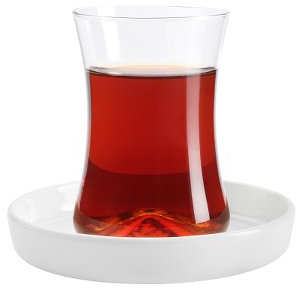 Koleksiyon Teeglas und Unterteller aus Bone China Porzellan weiß einfach, 130 ml, 6er Set