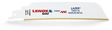 LENOX Tools 21226B6114GR Gold Power Arc Reciprocating Saw Blade, For Thick Metal, Medium Metal Cutting, 6-inch, 14 TPI, 25-Pack
