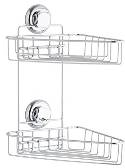 Kompaktor RAN4686 Bestlock Badezimmer Doppel-Eckregal zur Wandmontage, Saugnapfhalterung, Belastbarkeit bis 12 kg, rostfreies schwarzes Eisen, 22 x 23,5 x Höhe 36 cm