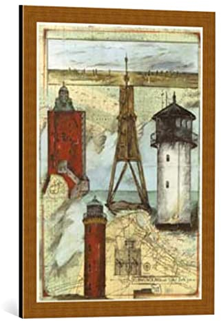 kunst für alle Bild mit Bilder-Rahmen: Ole West Elbmündung - dekorativer Kunstdruck, hochwertig gerahmt, 49x68 cm, Kupfer gebürstet