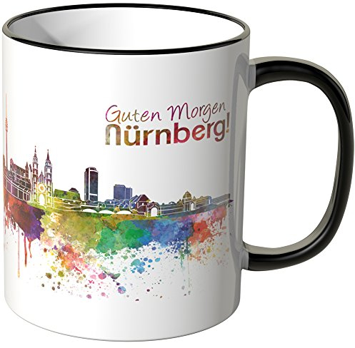 WANDKINGS® Tasse, Schriftzug Guten Morgen Nürnberg! mit Skyline - SCHWARZ