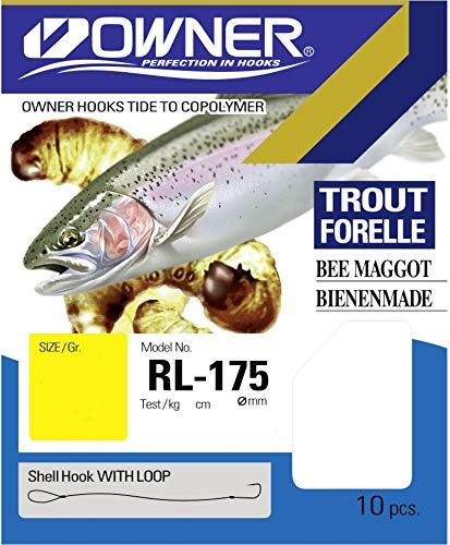 Owner Bienenmaden Forellenhaken 150cm silberfarben - Angelhaken, Größe/Tragkraft/Durchmesser/Inhalt:Gr. 8/4.7kg/0.22mm/9 Haken pro Packung
