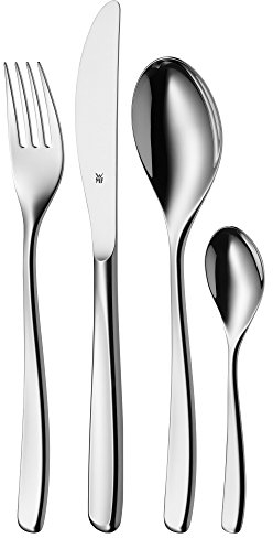 WMF Sinus Edelstahl Besteck Set 6 Personen, Essbesteck Set 24 teilig Monobloc-Messer, Cromargan Edelstahl poliert, glänzend, spülmaschinenfest