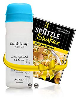 Einsteiger-Set zum Spätzle selber machen mit Spätzle-Shaker (675 ml blau) 2 Portionen & Rezeptbuch (8. Auflage, Verlag Südwest) Alternative zur Spätzlereibe, Spätzlepresse, Spätzlesieb, Spätzlehobel
