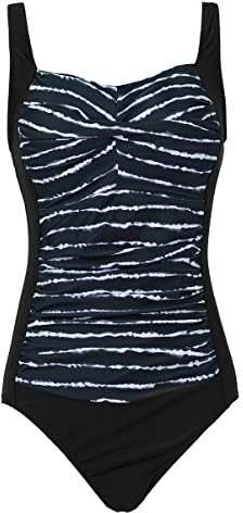 Aidotop Femme Maillot de Bain 1 pièce Ruché Effet Ventre Plat Halter Réglable Élégant Monokini de Sport(XL, Stripe)
