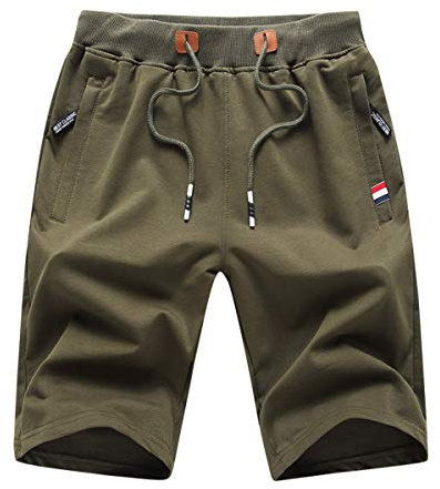JustSun Sport Shorts Herren Kurze Hose Sommer beiläufig Baumwolle Elastische Taille Sweat Shorts Armeegrün Medium