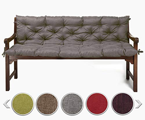 sunnypillow Bankauflage für Gartenbank Outdoor - Sitzkissen und Rückenkissen für Bank 130 x 40 x 40 cm - Polsterauflage für Hollywoodschaukel, Gartenschaukelkissen - Gartenkissen, Bankkissen Grau