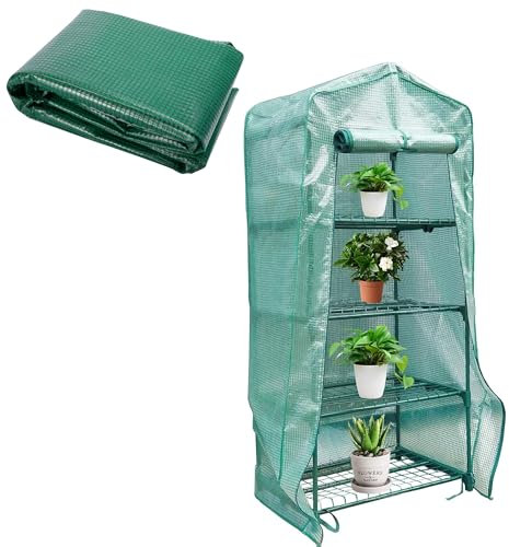 Sfcddtlg Cubierta de Repuesto para Invernadero de 4 Niveles con Puerta con Cremallera Enrollable, Cubierta de Polietileno para Invernadero de Plantas de Interior y Exterior, protección contra heladas
