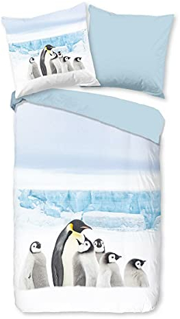 Traumschlaf Flanell Bettwäsche Pinguin weiß 1 Bettbezug 135 x 200 cm + 1 Kissenbezug 80 x 80 cm