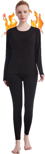 Fomolom Thermounterwäsche Damen einfarbig ultraweich Lange Thermo Unterhose Skiunterwäsche Warme Thermowäsche Set