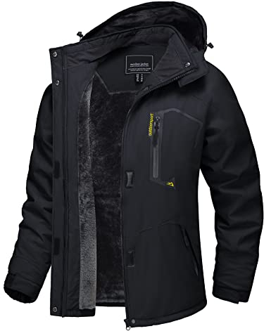 TACVASEN Damen Wasserdicht Fleecejacke Funktionsjacke Winter Wanderjacke Skijacke Outdoor Jacket mit Reißverschlusstaschen, Schwarz, XXL
