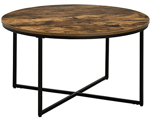 HOMCOM Coffee Table, Industrial Round Side Table with Metal Frame, Large Tabletop for Living Room, Bedroom, Rustic Brown