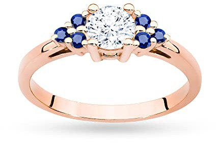 MARKO Rosa Gold Damen Gold Verlobungsring mit 0,60Ct weißem Saphir und 0,30Ct Saphiren, 14 Karat Gold (585) | Goldring mit Box | Geschenk für Frauen (Weißer Saphir mit Saphiren, 49 (15.5))