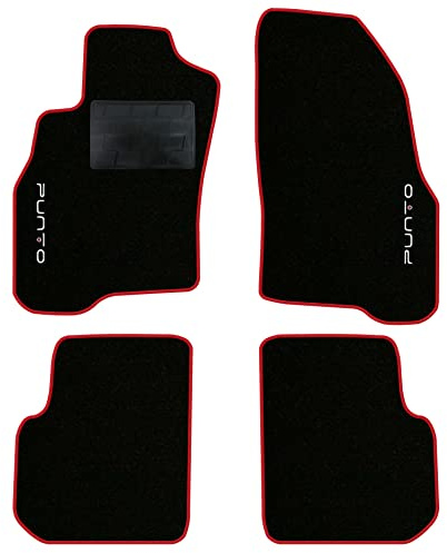 QUEMAR Auto-Fußmatten-Set kompatibel mit Punto und Punto Evo 2009-2018/Set Fußmatten aus Teppich und Gummi nach Maß (Set 2 vorne + 2 hinten) / Stickerei und personalisierte Farben (2 Stickereien