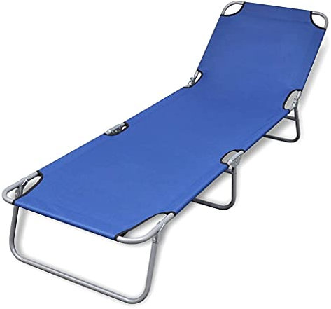 MOONAIRY Klappbare Sonnenliege, Sonnenliege Balkon, Gartenliege, Strandliege, Relaxliege Garten, Saunaliege, Liegestuhl, Pulverbeschichteter Stahl Blau