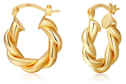 BMMYE Creolen Silber 925 Damen, 5mm Breite Groß Hypoallergene 18K Vergoldete Ohrringe Gold Schmuck Geburtstagsgeschenk für Damen 20/30/40/50mm