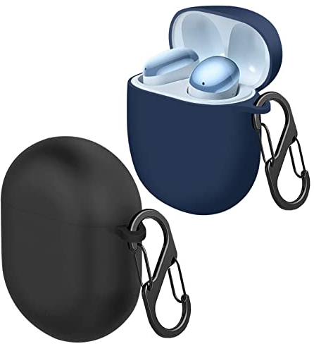 [Confezione da 2] easyBee Cover Custodia in Silicone + 2 Moschettone Portachiavi, Compatibile con Xiaomi Redmi Buds 4 Cuffie Bluetooth, Protezione Completa Antiurto - Nero e Blu