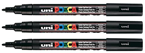 POSCA POSCA PC3M Marker, Stifte, feine Spitze, 0,9-1,3 mm, Schwarz, 3 Stück