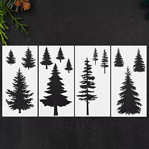 4 Stück Kiefernbäume Schablonen Weihnachten Wiederverwendbare Kiefer Zeichenschablonen Winter Urlaub Tannenbaum Vorlagen Zypressen Zeder Schablone Wald Malerei Schablonen zum Malen auf Holz Leinwand