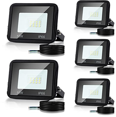 Cecaylie 5er 10W LED Strahler Außen, LED Fluter 6000K Kaltweiß 900LM LED Scheiwerfer IP66 Wasserdicht LED Flutlicht Außenstrahler Außenleuchte für Werkstatt Garage Garten, (M8343-YUY-5c)