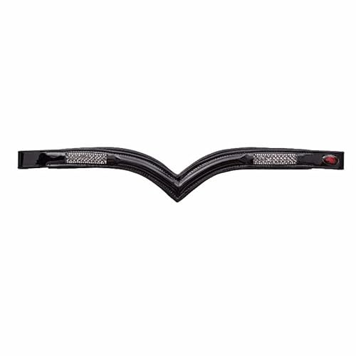 Stirnband für EIN Pferd Warmblut, Vollblut, Kaltblut Start Daphne Lackleder Glitzer Stirnriemen Wiesbaden mit Strass in Silber, geschwungen für Trense (Pony, Schwarz)