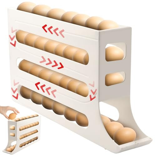 71Nmly Egg Holder Storage For Refrigerator,4 Tier Auto Rolling Egg Dispenser Egg Holder Space-Saving Egg Holder for Fridge and Countertop,Rolling Egg Storage Container For Kitchen Fridge Organization
