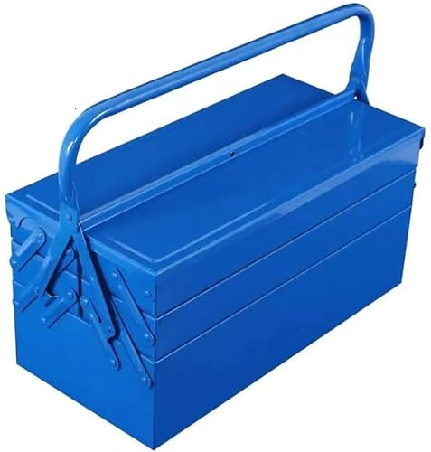 Toolbox Iron Tragbarer multifunktionaler faltbarer Werkzeugkasten aus Metall Haushaltswartung Elektriker Anti-Fall-Werkzeugkoffer (Color : Blue, Size : Three Layers) (Blue Three Layers)