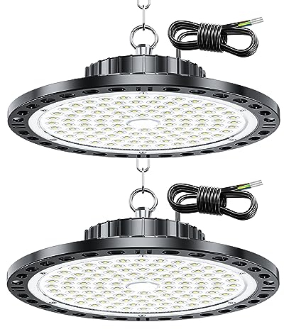 UFO Industriebeleuchtung - 2 Stück 100W 10000LM LED Hallenstrahler, IP65 Wasserdicht, 50CM Länge, 7000K Hallenbeleuchtung für Baustelle, Lager, Fabrik, Hof Innen und Außenbeleuchtung