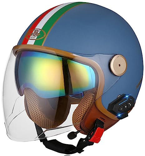 Bluetooth Jethelm Motorradhelm ECE Zertifizierung Integrierter Bluetooth-Helm Jet Scooter Helm Rollerhelm Jet-Helm Herren Damen mit Doppelvisier T,M