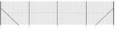 vidaXL Clôture en Treillis Métallique et Ancrage, Panneau de Clôture Décoratif, Barrière de Protection Jardin Patio Extérieur, Anthracite 1,6x10 m