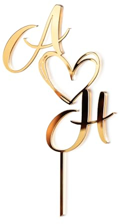Wedding Initials Cake Topper, Personalized Acrylic Cake Decor, Custom Gold Cake Topper, Engagement Gift, Rustic Cake Decoration